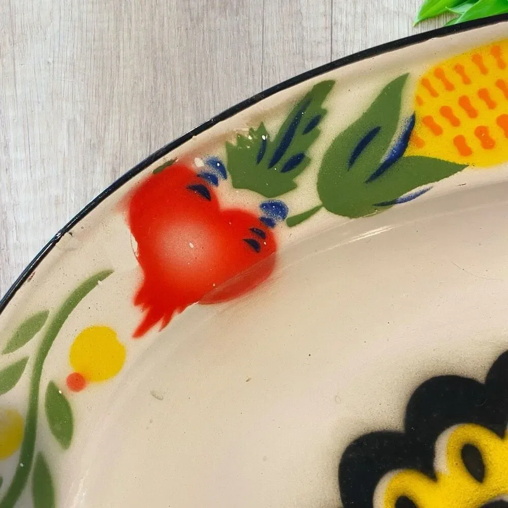 Vintage Large Enamelware Turkey Oval Platter Hand Painted Thanksgiving Decor 17.
